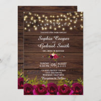 Country Burgundy Floral String Lights Wood Boda