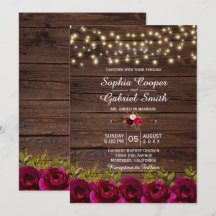 Country Burgundy Floral String Lights Wood Boda