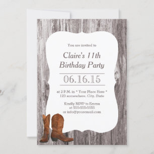 Invitación Country Cowboy/Cowgirl Wood Birday Party