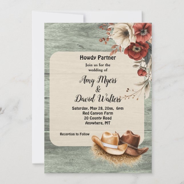 Invitación Country Cowboy Western Wedding Invitation (rust) (Anverso)