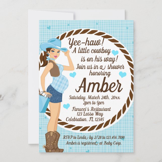 Invitación Country CowGirl Baby Shower (Anverso)