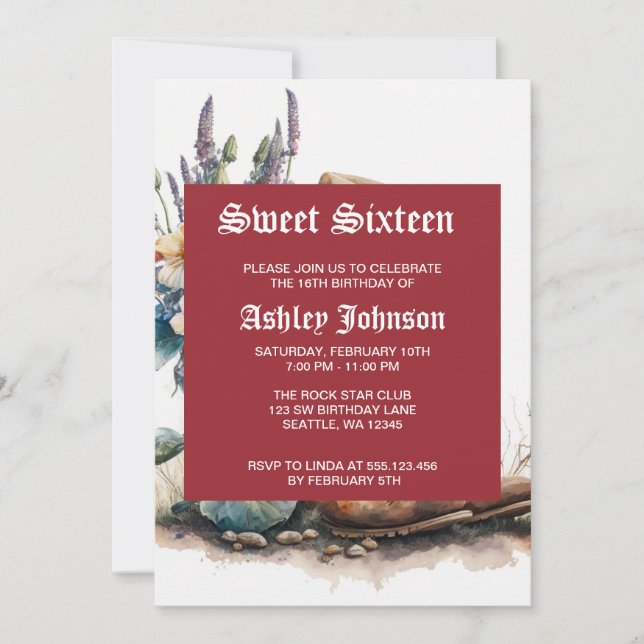 Invitación Country Cowgirl Boots Flower Hat Texas (Anverso)