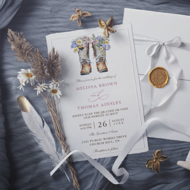 Invitación Country Flowers Rustic Chic Budget QR Code Wedding (Subido por el creador)