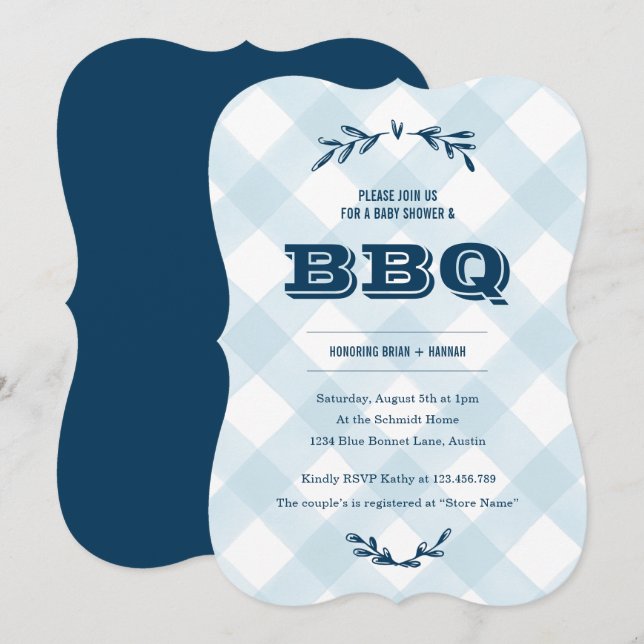 Invitación Country Gingham Baby Shower (Anverso / Reverso)