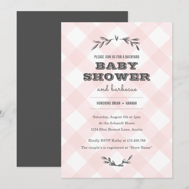 Invitación Country Gingham Baby Shower (Anverso / Reverso)