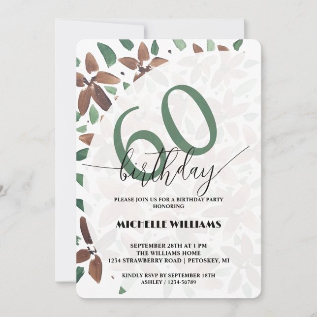 Invitación Country Green Floral Watercolor Birthday (Anverso)