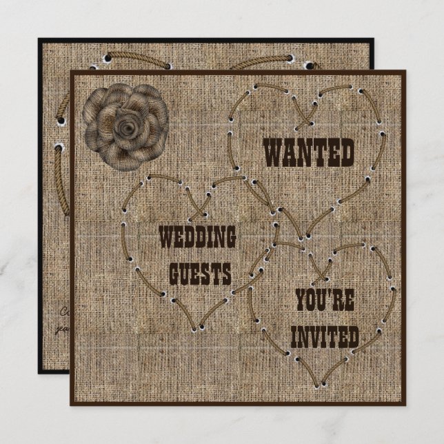 Invitación Country Hessian Burlap Boda (Anverso / Reverso)