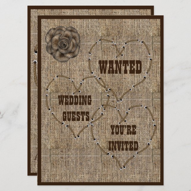 Invitación Country Hessian Burlap Boda (Anverso / Reverso)