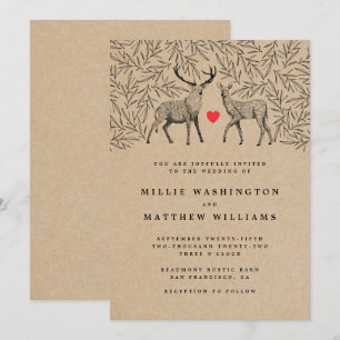 Invitación Country Kraft Woodland Buck Doe Boda botánico