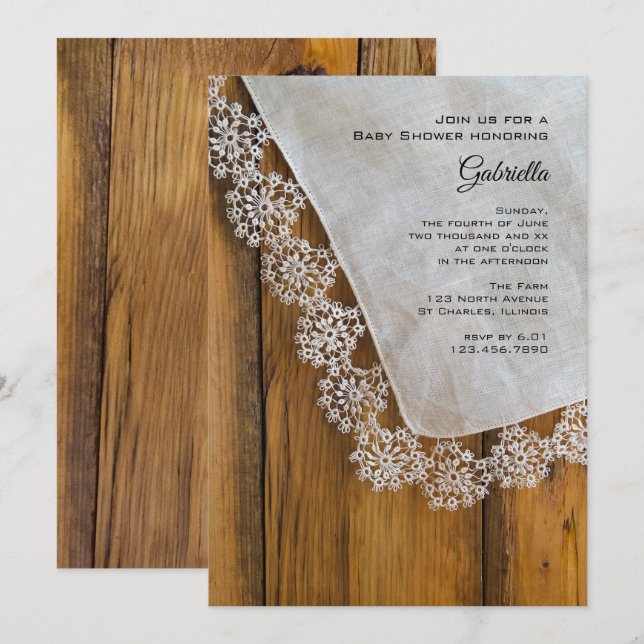 Invitación Country Lace Baby Shower (Anverso / Reverso)