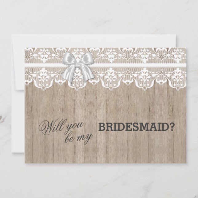 Invitación Country Lace Barn Wood Serás Mi BRIDESMAID (Anverso)