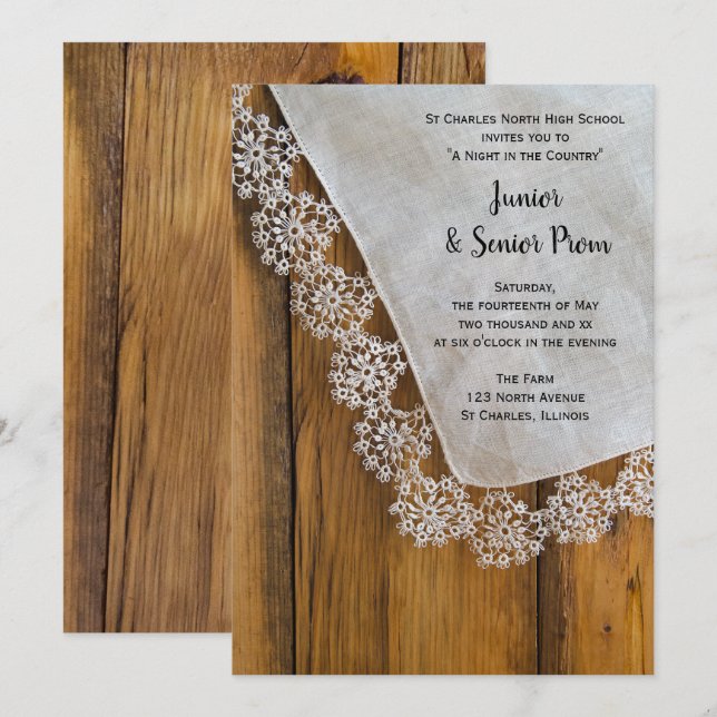 Invitación Country Lace Junior / Senior Prom (Anverso / Reverso)