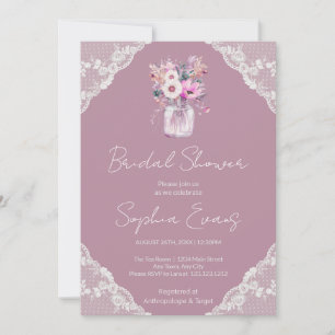 Invitación Country Lace Mason Jar Ducha de Novias Rosa
