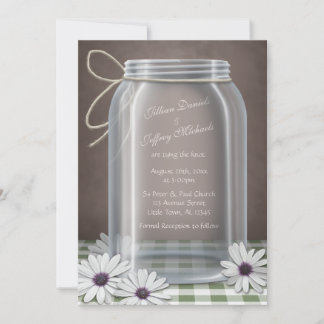 Invitación Country Mason Jar Daisy Green Brown Boda