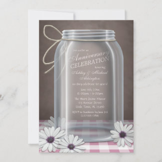 Invitación Country Mason Jar Pink Gingham Aniversario