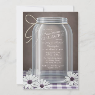 Invitación Country Mason Jar Purple Gingham Anniversary
