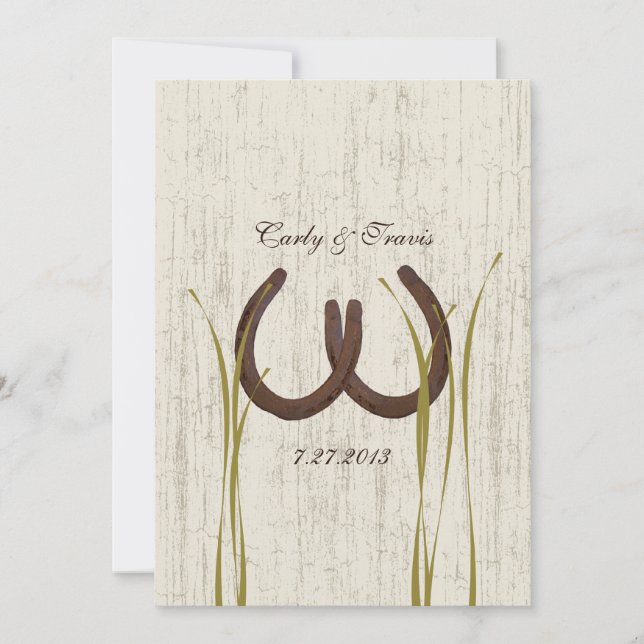 Invitación Country Meadow Rústico Boda de herraduras (Anverso)
