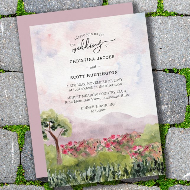 Invitación Country Meadow Watercolor Rosa polvoriento Boda (Subido por el creador)