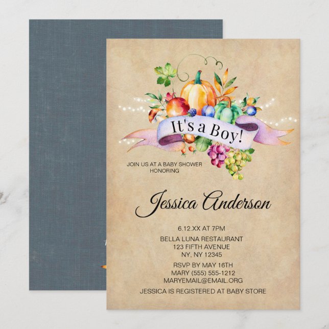 Invitación Country Otumn Lights Boy Baby Shower (Anverso / Reverso)