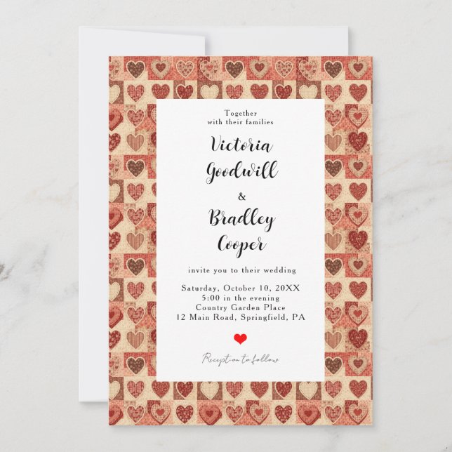 Invitación Country Quilt Patchwork Cute Custom Photo Wedding (Anverso)