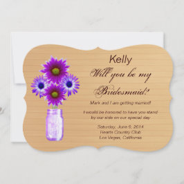 Invitación Country Rusple Purple Mason Jar Bridesmaid Card