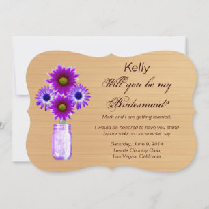Invitación Country Rusple Purple Mason Jar Bridesmaid Card