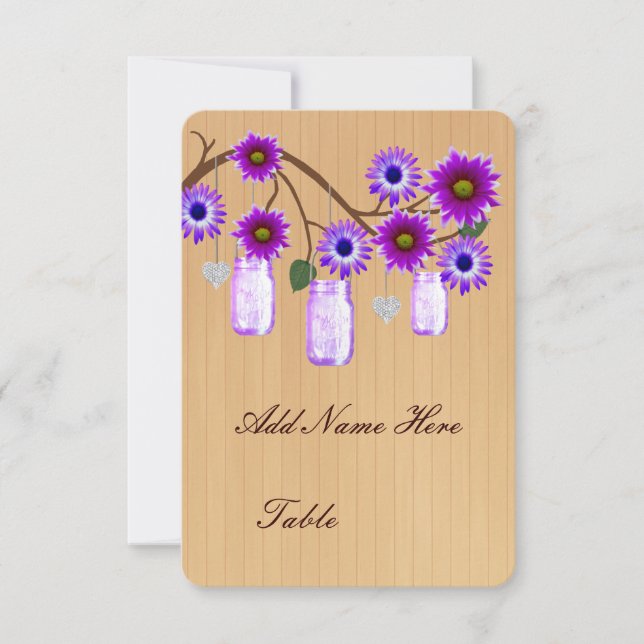 Invitación Country Rusple Purple Mason Jars Table Place Card (Anverso)