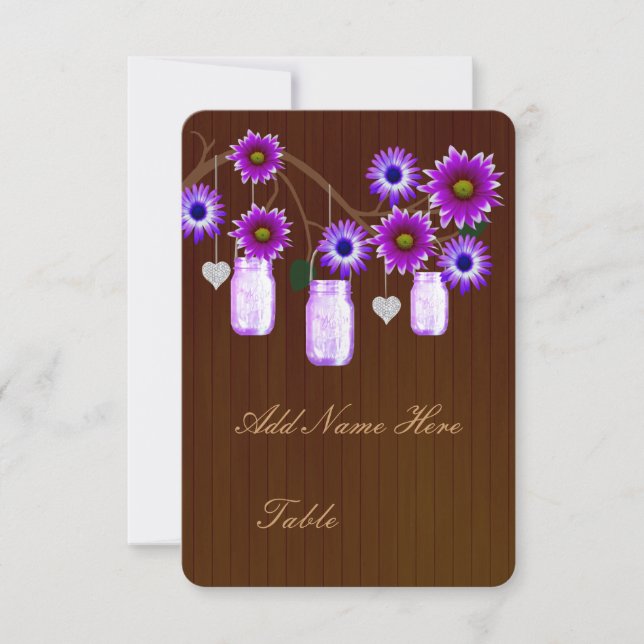 Invitación Country Rusple Purple Mason Jars Table Place Card (Anverso)