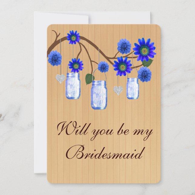Invitación Country Rustic Blue Mason Jars Bridesmaid Card (Anverso)
