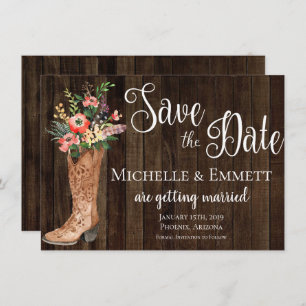 Invitación Country Rustic Boot Western Save the Date Card