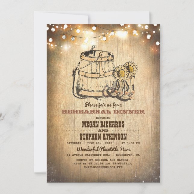 Invitación Country Rustic Cowboy Boots Ensayo Cena (Anverso)