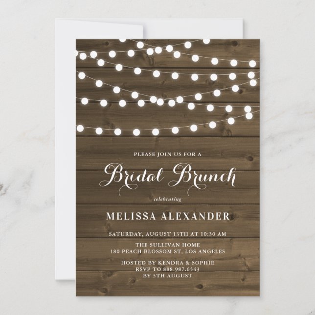 Invitación Country Rustic String ilumina Wood Bridal Brunch (Anverso)