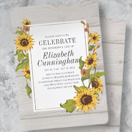 Invitación Country Rustic Sunflower Floral Woodsy Memorial