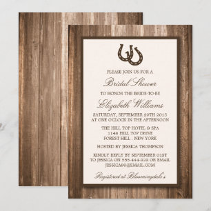 Invitación Country Rústico Horseshoe Brown Wood Bridal Shower