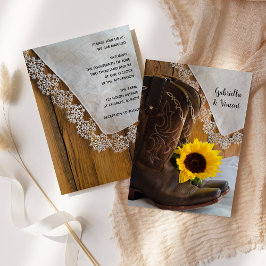Invitación Country Sunflower and Lace Western Boda