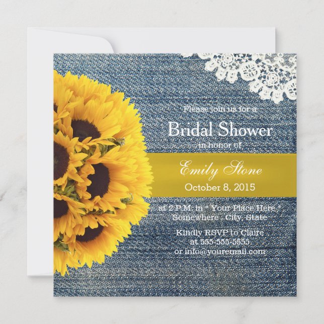 Invitación Country Sunflower Blue Jeans Bridal Shower (Anverso)