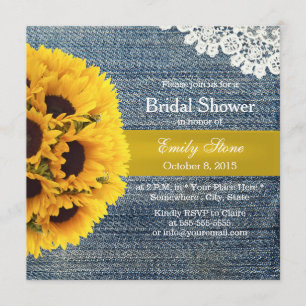 Invitación Country Sunflower Blue Jeans Bridal Shower