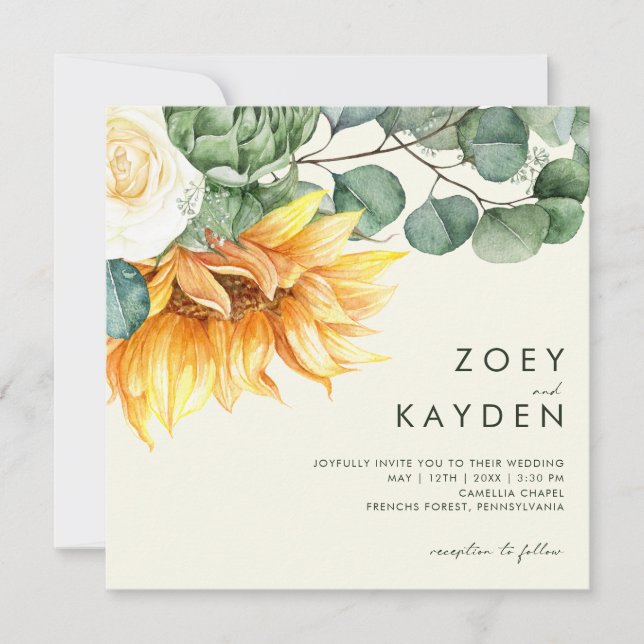 Invitación Country Sunflower bouquet Yellow Square Boda (Anverso)