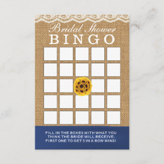 Invitación Country Sunflower Burlap Briower Shower Bingo Card