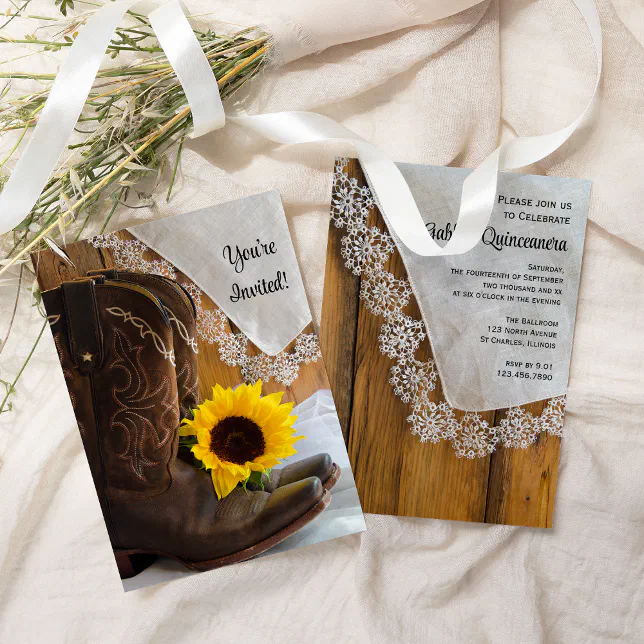 Invitación Country Sunflower Lace Western Quinceanera Fiesta