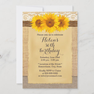 Invitación Country Sunflower Led Burlap Fiesta de cumpleaños