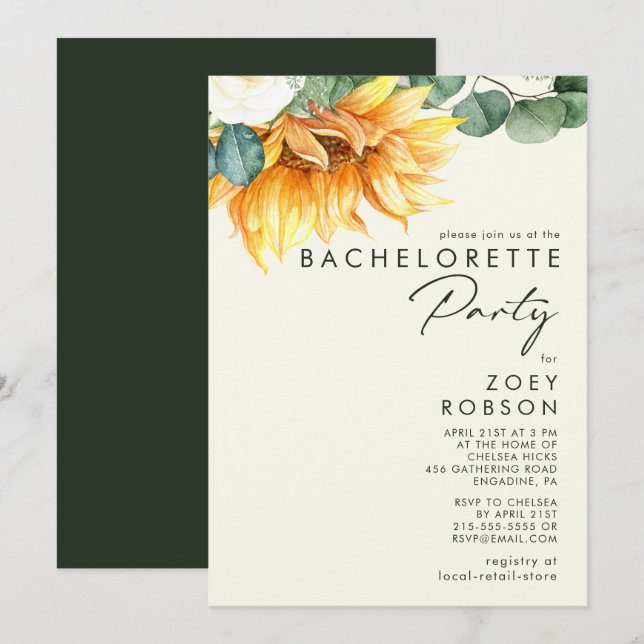 Invitación Country Sunflower Light Yellow BachelorParty (Anverso / Reverso)