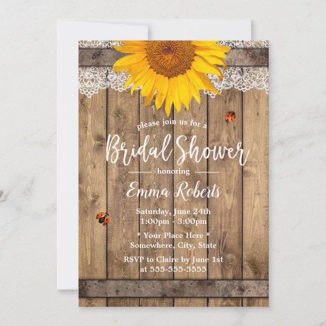 Invitación Country Sunflower Rustic Lace Barrel Bridal Shower (Anverso)