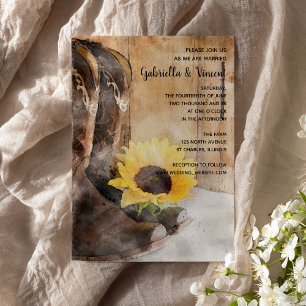 Invitación Country Sunflower Western Watercolor Boda