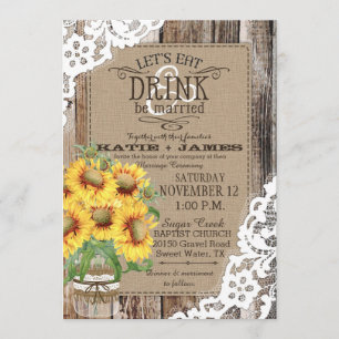 Invitación Country Sunflower Wood Lace Rustic Boda
