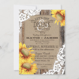 Invitación Country Sunflower Wood Lace Rustic Boda