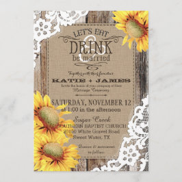 Invitación Country Sunflower Wood Lace Rustic Boda