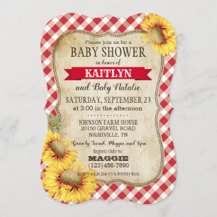 Invitación Country Sunflower y Gingham Check Baby Shower