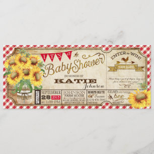 Invitación Country Sunflower y Gingham Check Baby Shower