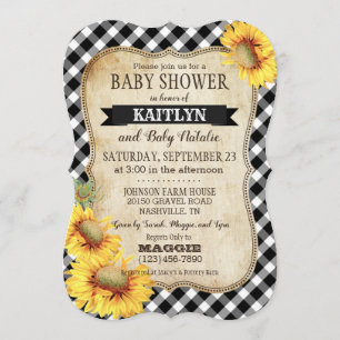 Invitación Country Sunflower y Gingham Check Baby Shower